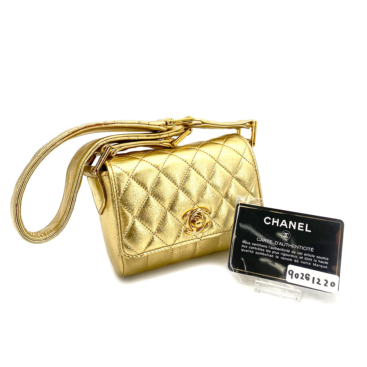 CHANEL VINTAGE MINI MATELASSE CHAIN SHOULDER BAG METALLIC GOLD LAMB SKIN 90261220
