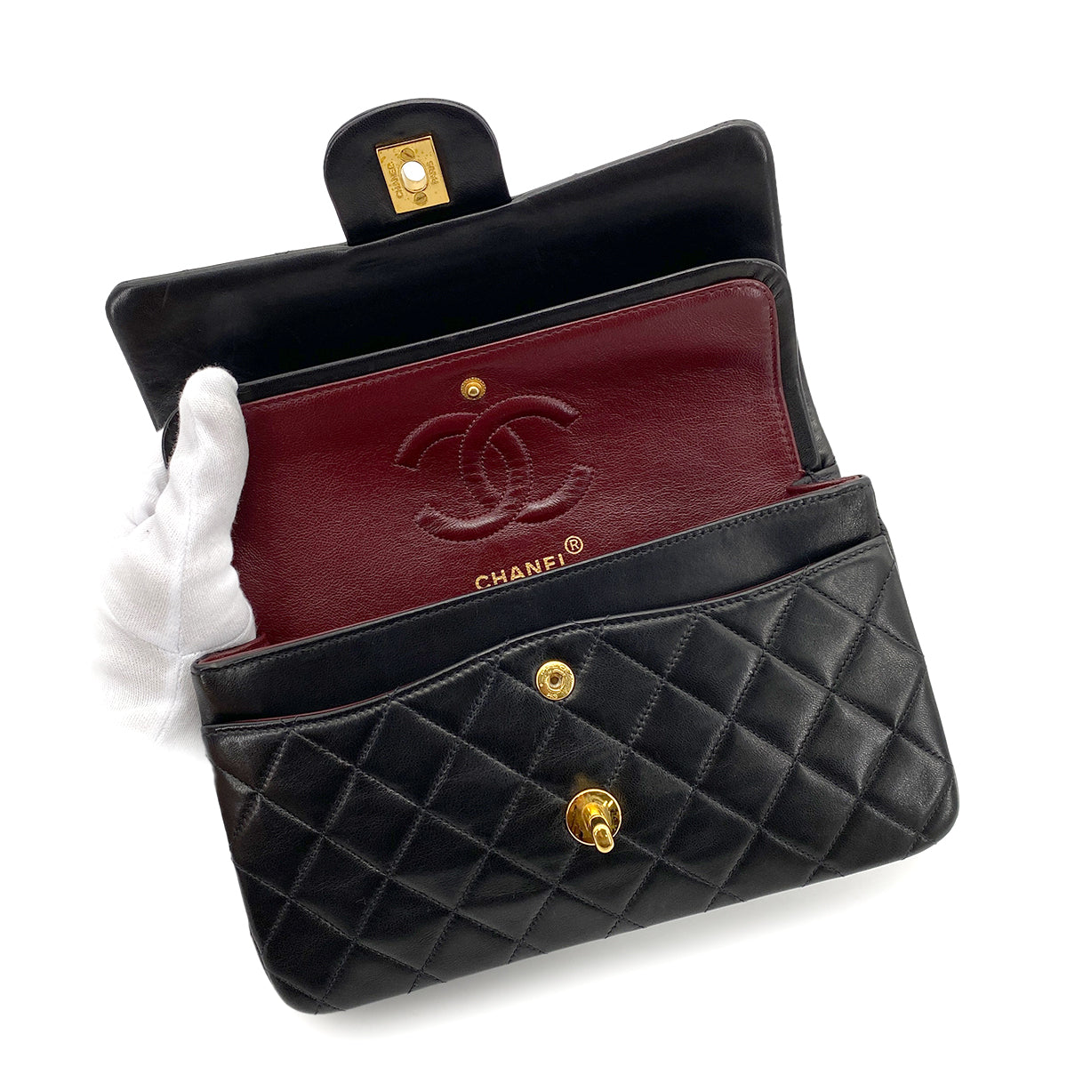 CHANEL VINTAGE CLASSIC FLAP SMALL CHAIN SHOULDER BAG BLACK LAMB SKIN 90261295