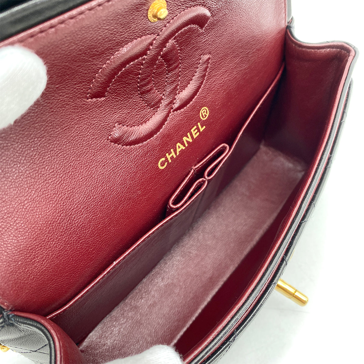 CHANEL VINTAGE CLASSIC FLAP SMALL CHAIN SHOULDER BAG BLACK LAMB SKIN 90261295