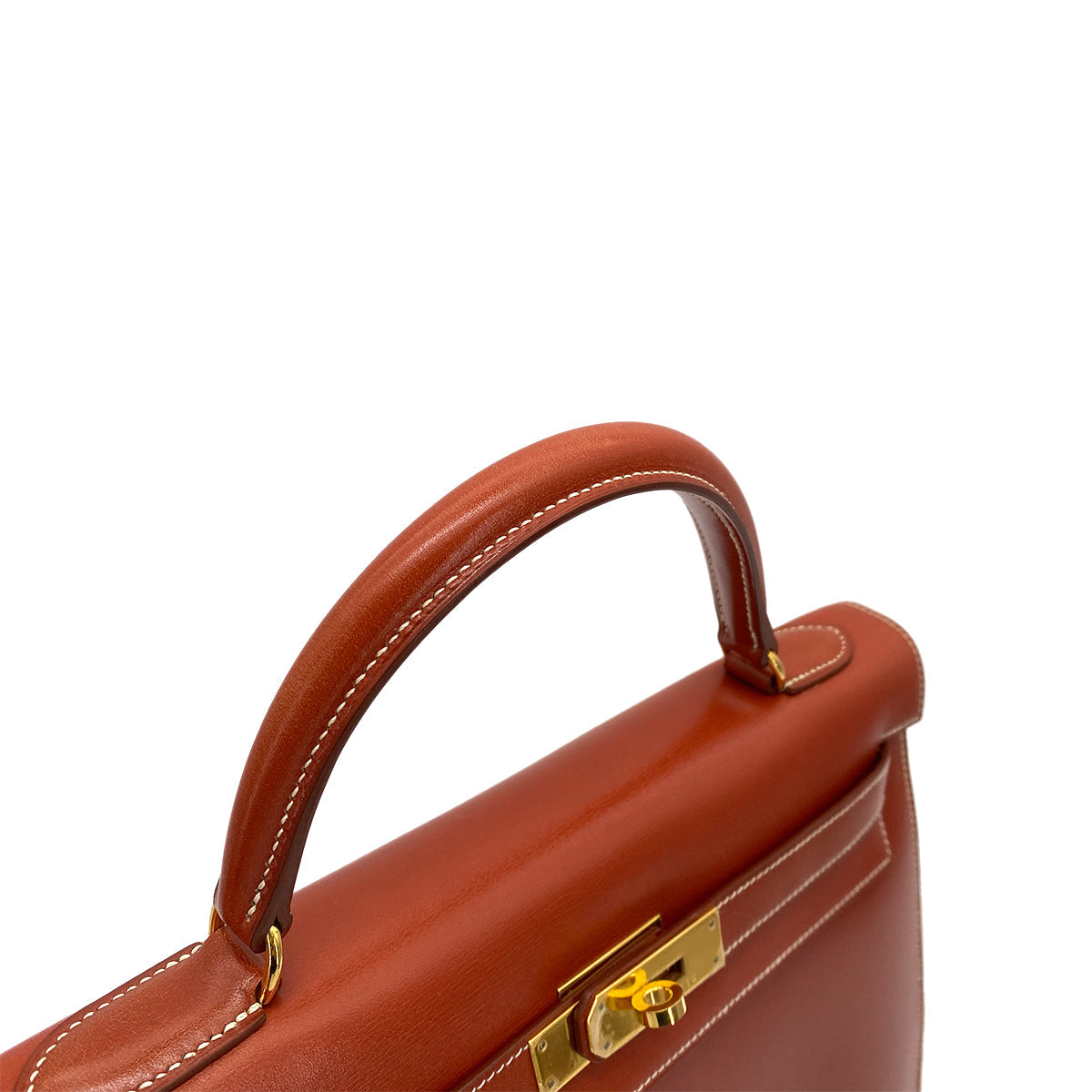 HERMES KELLY 32 SELLIER BRIQUE BOXCALF HAND SHOULDER BAG □B GHW 90261523