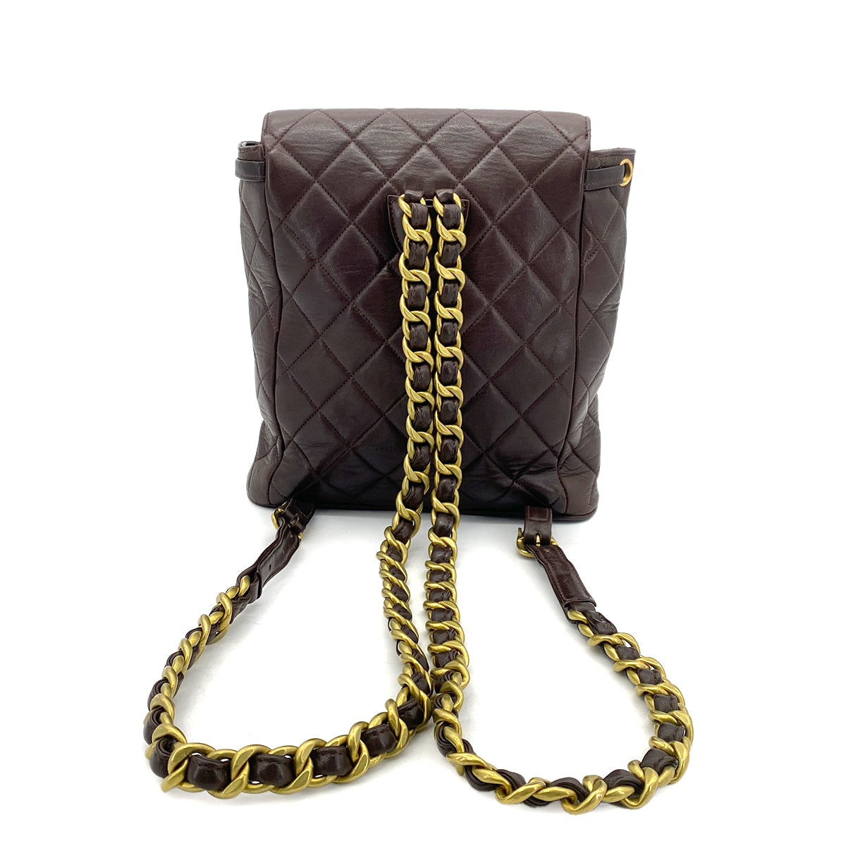 CHANEL VINTAGE DUMA CHAIN BACKPACK DARK BROWN LAMB SKIN 90261541