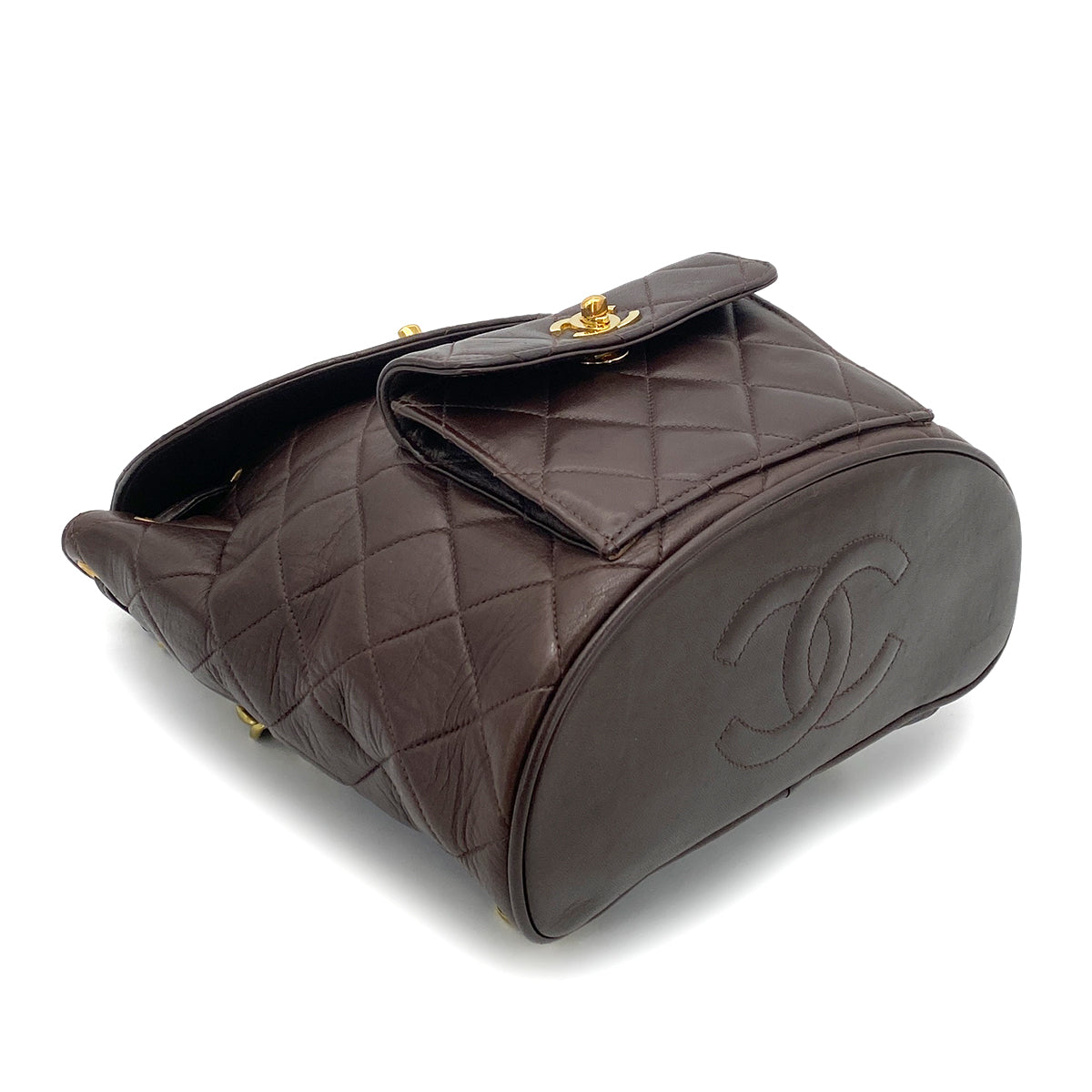 CHANEL VINTAGE DUMA CHAIN BACKPACK DARK BROWN LAMB SKIN 90261541