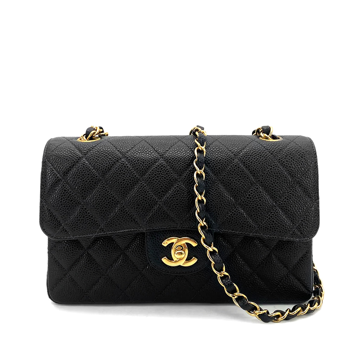 CHANEL VINTAGE CLASSIC FLAP SMALL CHAIN SHOULDER BAG BLACK CAVIAR SKIN GHW 90261547