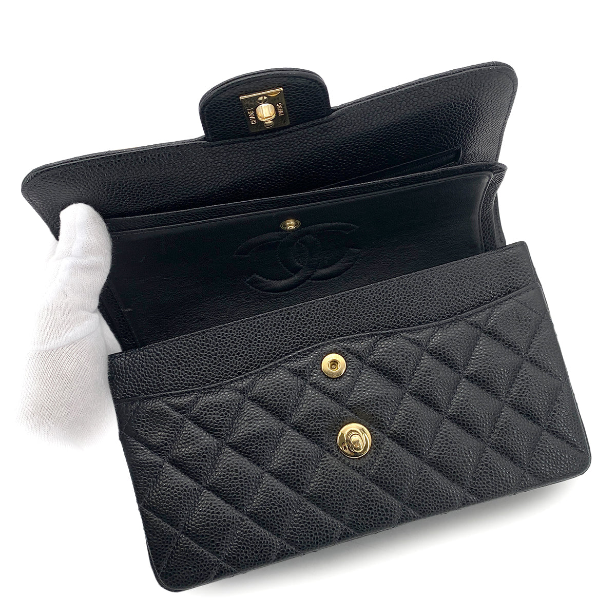 CHANEL VINTAGE CLASSIC FLAP SMALL CHAIN SHOULDER BAG BLACK CAVIAR SKIN GHW 90261547