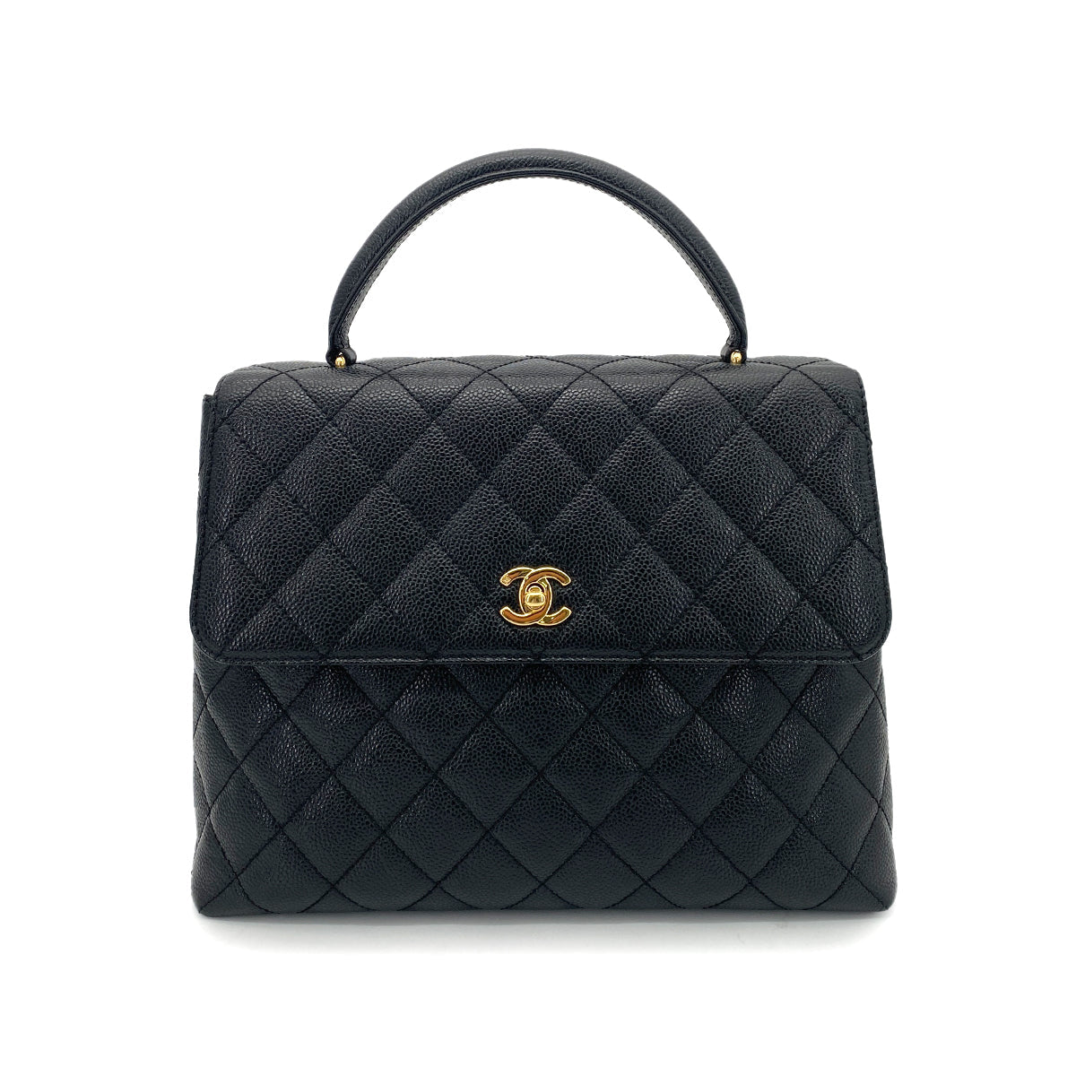 CHANEL VINTAGE MATELASSE HAND BAG BLACK CAVIAR SKIN 90261576
