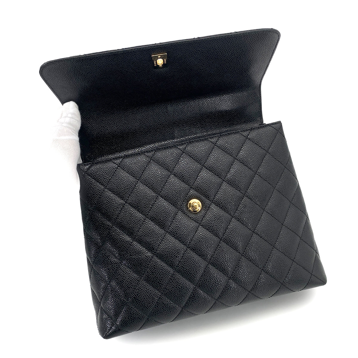 CHANEL VINTAGE MATELASSE HAND BAG BLACK CAVIAR SKIN 90261576