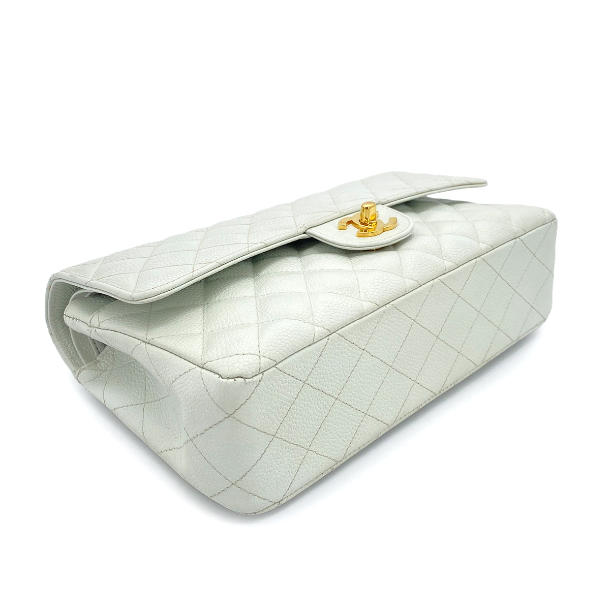 CHANEL VINTAGE CLASSIC FLAP MEDIUM CHAIN SHOULDER BAG LIGHT BLUE CAVIAR SKIN 90261587