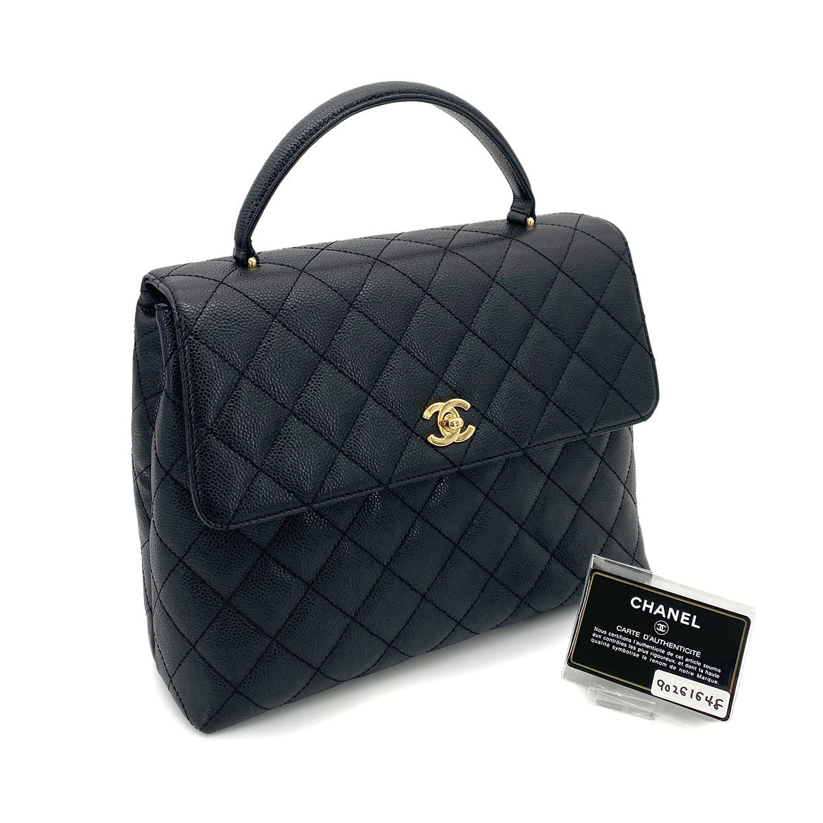 CHANEL VINTAGE MATELASSE HAND BAG BLACK CAVIAR SKIN 90261648