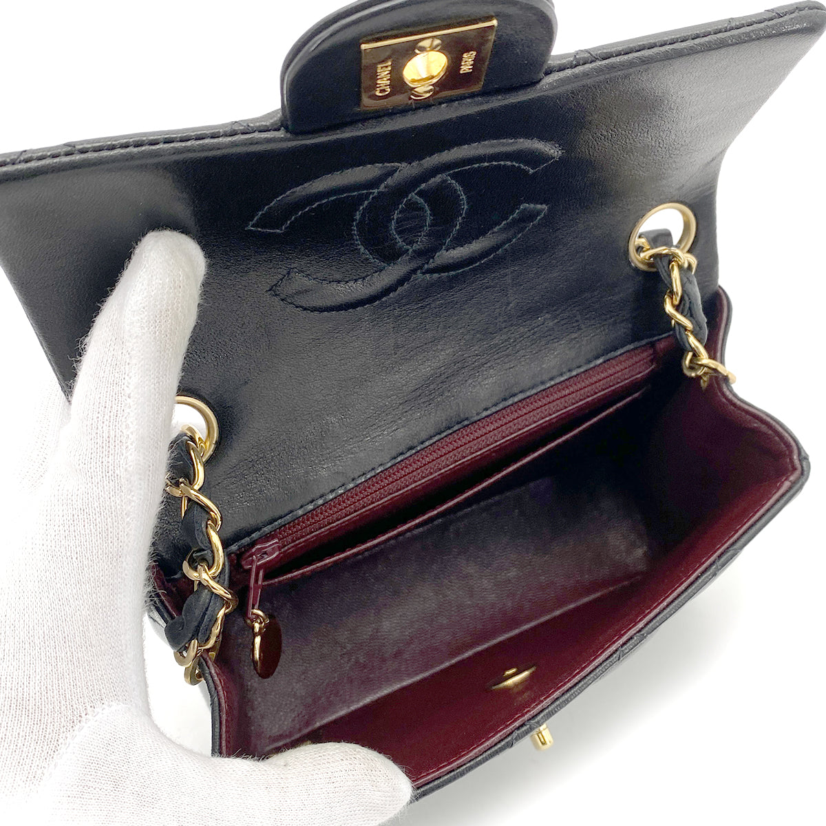 CHANEL VINTAGE MINI SQUARE 17 CHAIN SHOULDER BAG BLACK LAMB SKIN 90261808