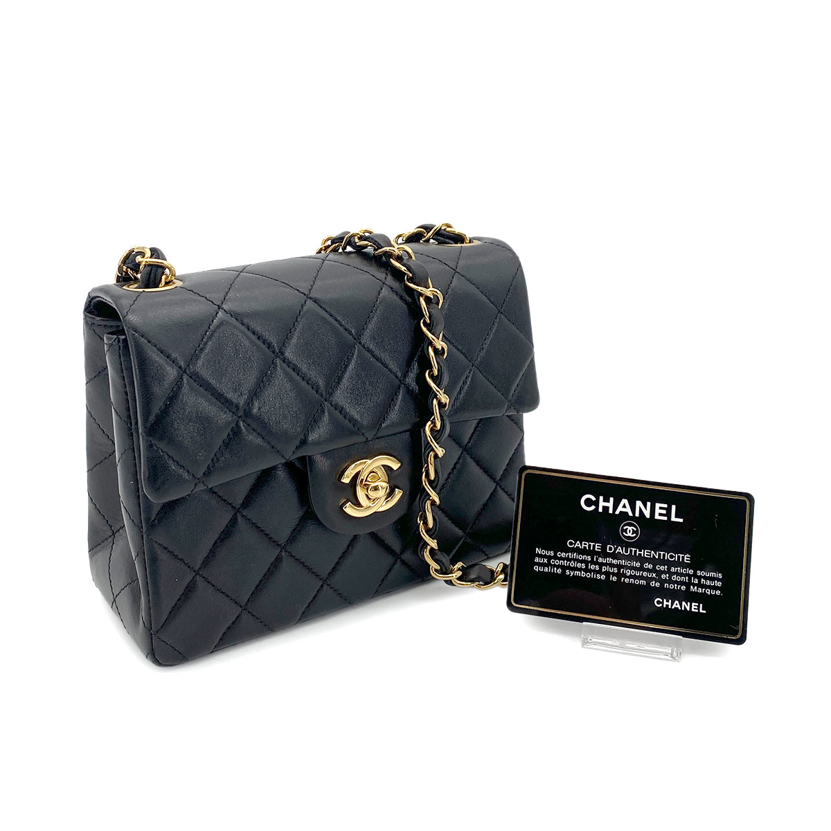 CHANEL VINTAGE MINI SQUARE 17 CHAIN SHOULDER BAG BLACK LAMB SKIN 90261808