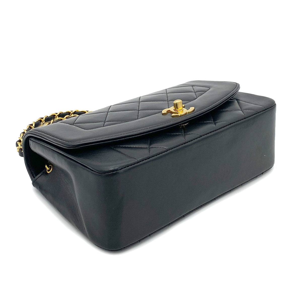 CHANEL VINTAGE DIANA SMALL CHAIN SHOULDER BAG BLACK LAMB SKIN 90263297
