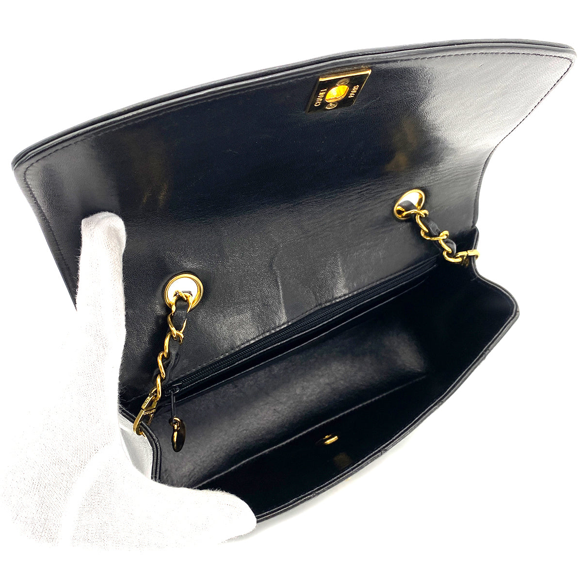 CHANEL VINTAGE DIANA SMALL CHAIN SHOULDER BAG BLACK LAMB SKIN 90263297