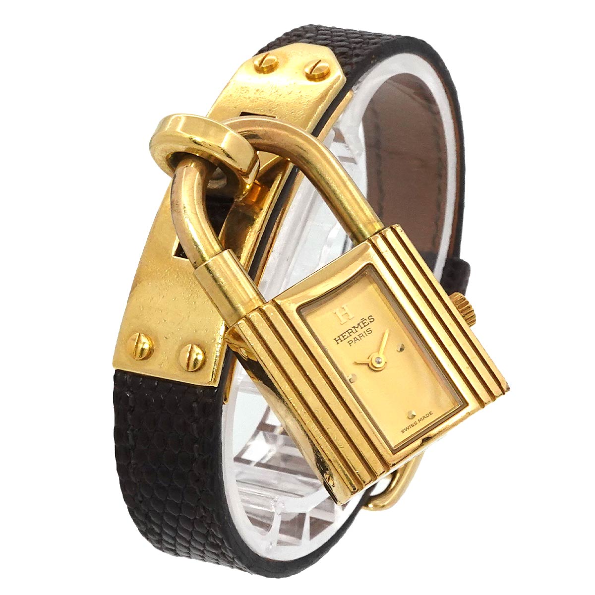 HERMES Kelly Watch, Vintage Women's Gold Lizard Quartz Watch with Cadena, 90263378