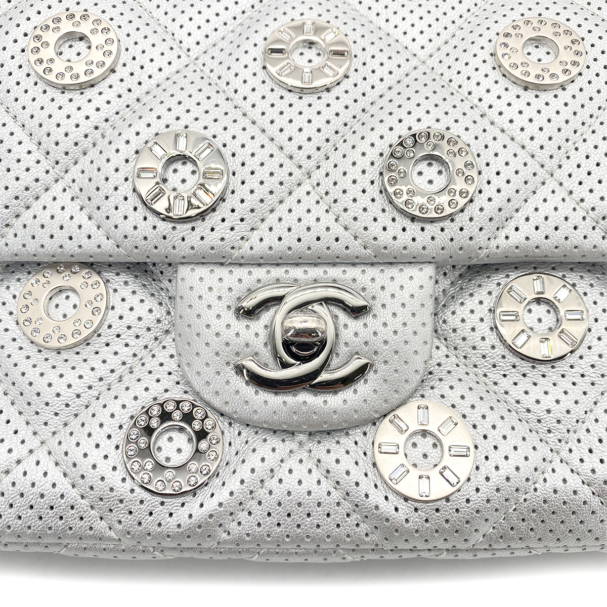 CHANEL MATELASSE CHAIN SHOULDER BAG PUNCHING SILVER LEATHER 90263632