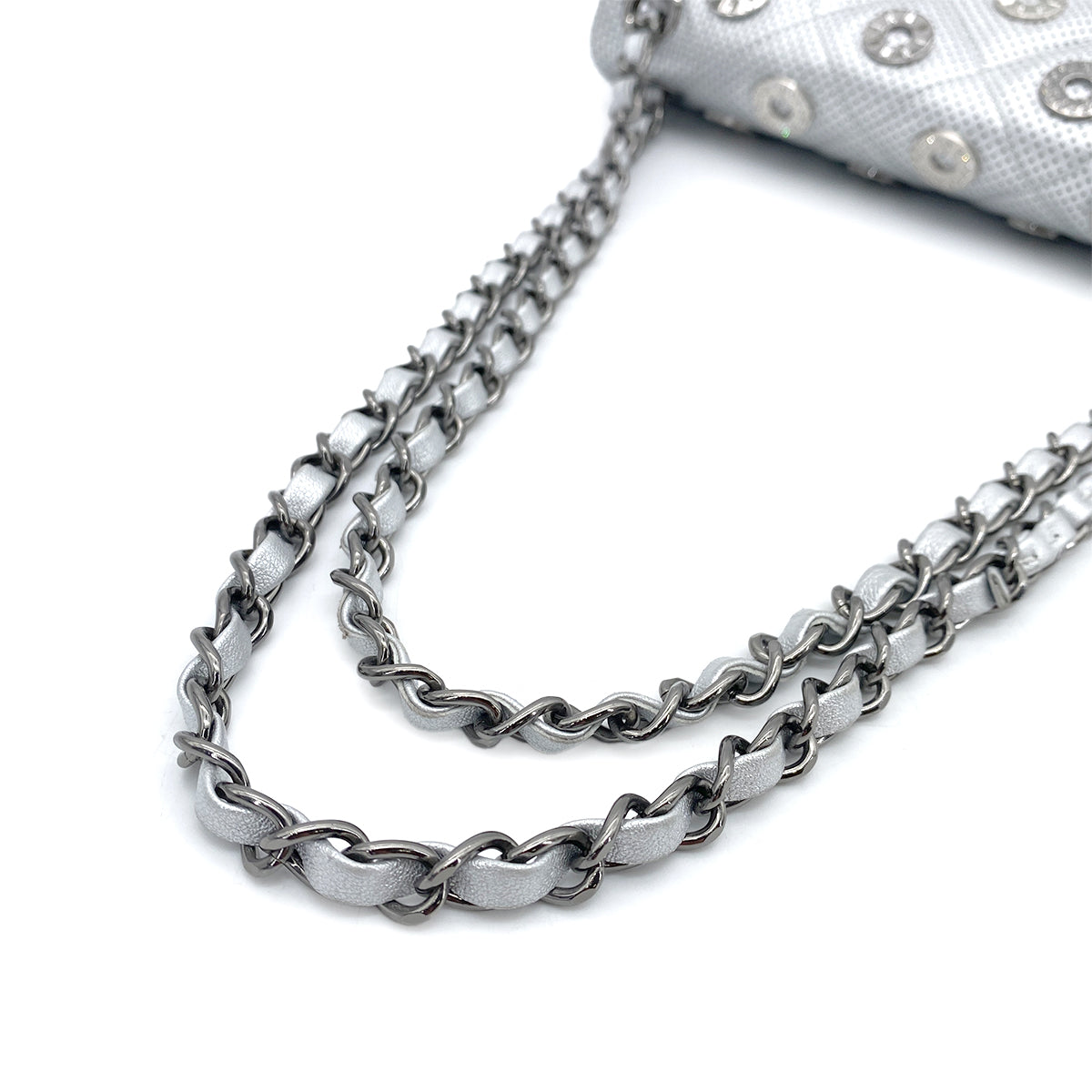 CHANEL MATELASSE CHAIN SHOULDER BAG PUNCHING SILVER LEATHER 90263632