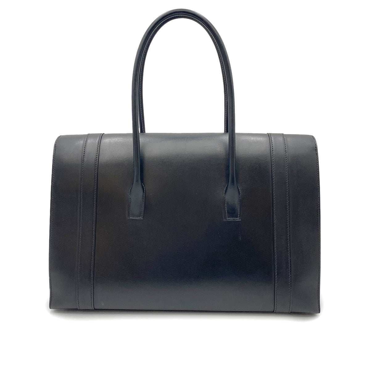 HERMES DRUG2 37 BLACK BOX CALF HAND BAG □O SHW 90264347