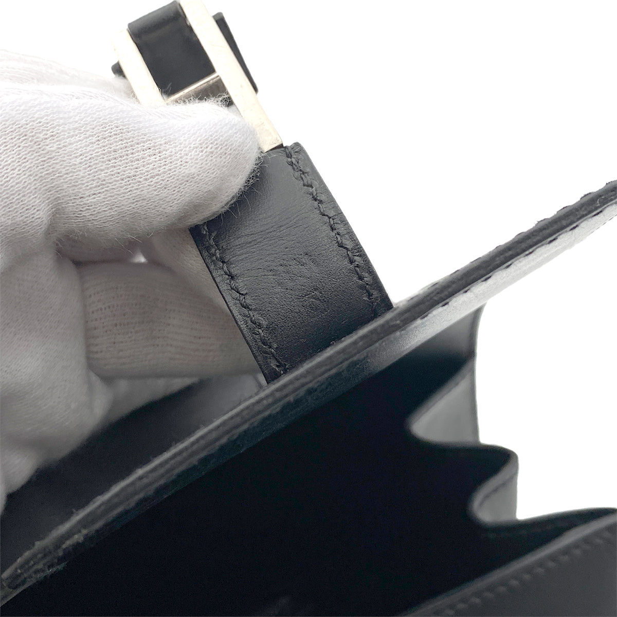 HERMES DRUG2 37 BLACK BOX CALF HAND BAG □O SHW 90264347