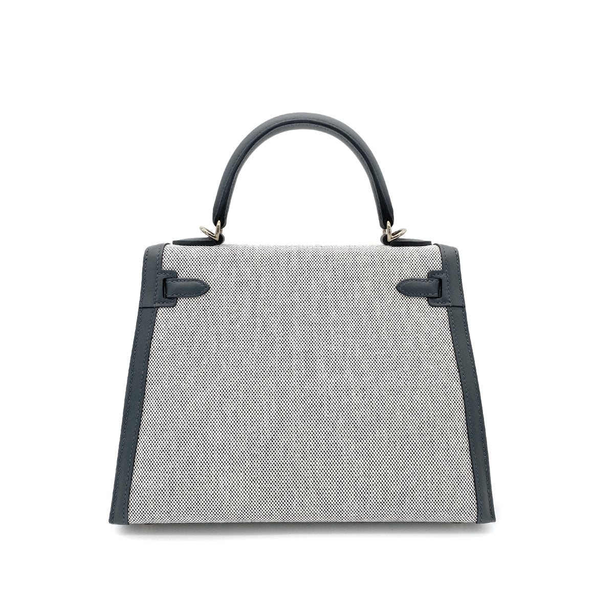 HERMES KELLY 25 SELLIER GRIS MISTY SWIFT TOILE H HAND SHOULDER BAG W GHW 90264530