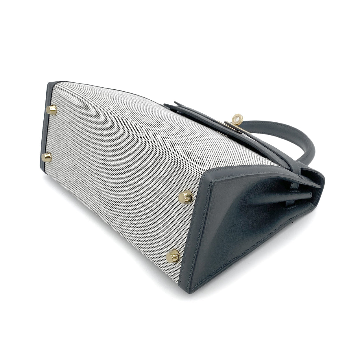 HERMES KELLY 25 SELLIER GRIS MISTY SWIFT TOILE H HAND SHOULDER BAG W GHW 90264530