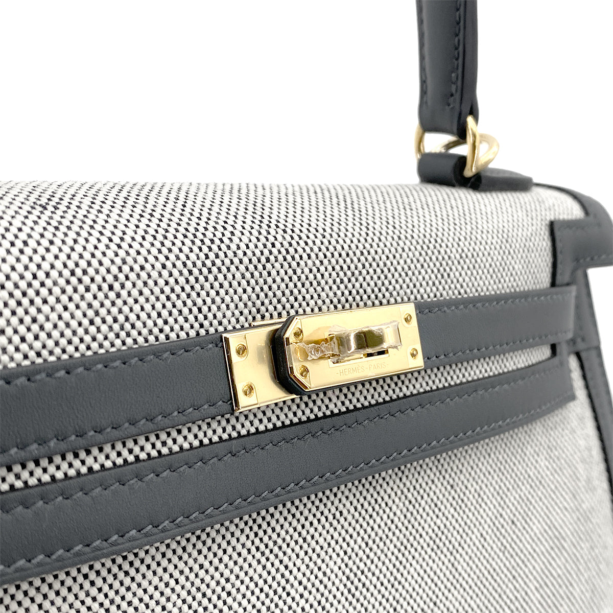 HERMES KELLY 25 SELLIER GRIS MISTY SWIFT TOILE H HAND SHOULDER BAG W GHW 90264530