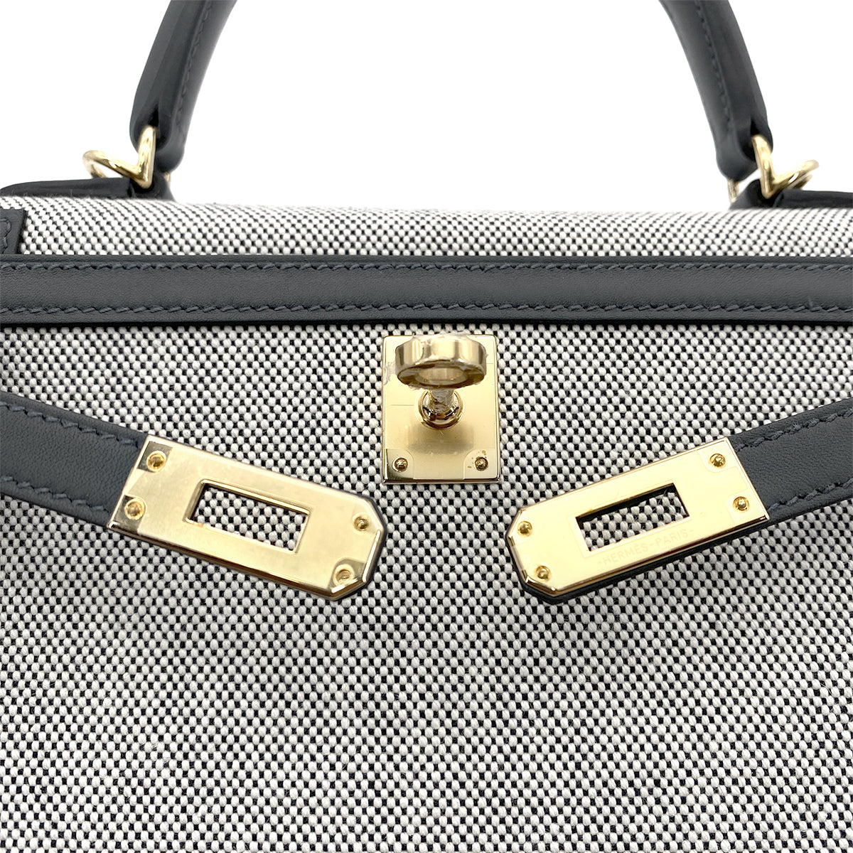 HERMES KELLY 25 SELLIER GRIS MISTY SWIFT TOILE H HAND SHOULDER BAG W GHW 90264530