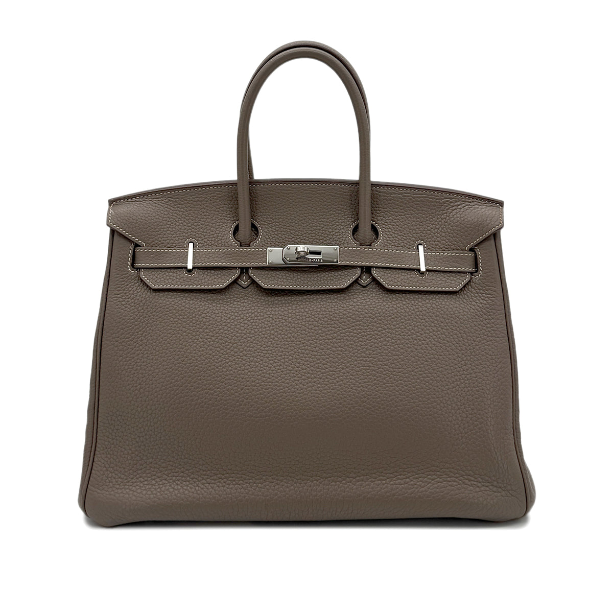 HERMES BIRKIN 35 ETOUPE TAURILLON CLEMENCE HAND BAG ▢O SHW 90264537