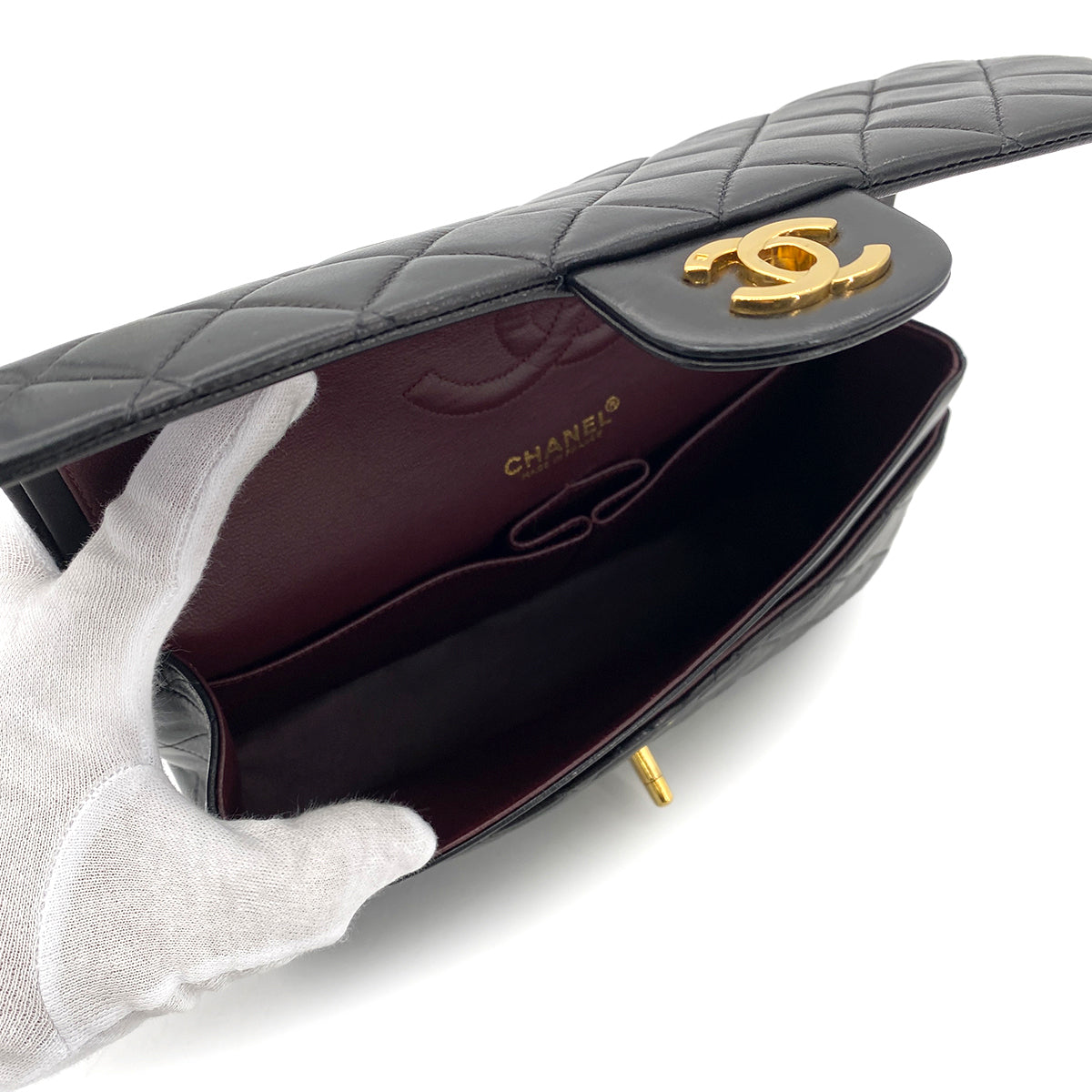 CHANEL VINTAGE CLASSIC FLAP MEDIUM CHAIN SHOULDER BAG BLACK LAMB SKIN 90264802