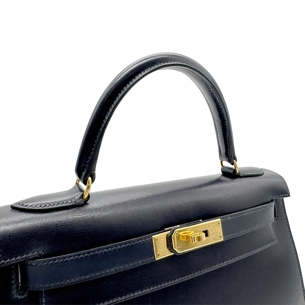 HERMES KELLY 28 SELLIER BLUE INDIGO BOX CALF HAND BAG □B GHW 90265331