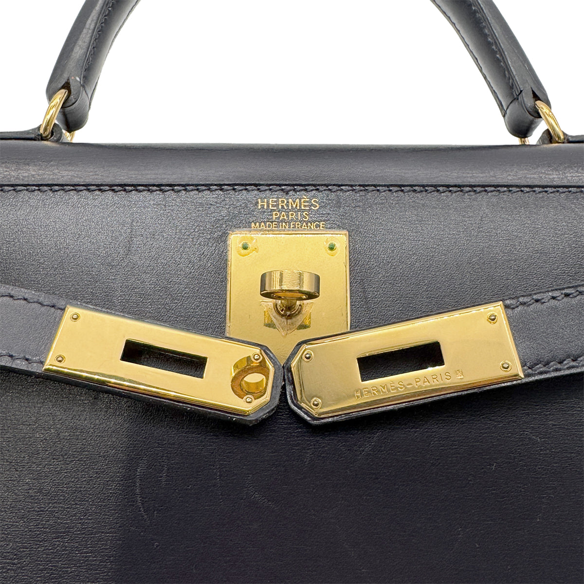HERMES KELLY 28 SELLIER BLUE INDIGO BOX CALF HAND BAG □B GHW 90265331