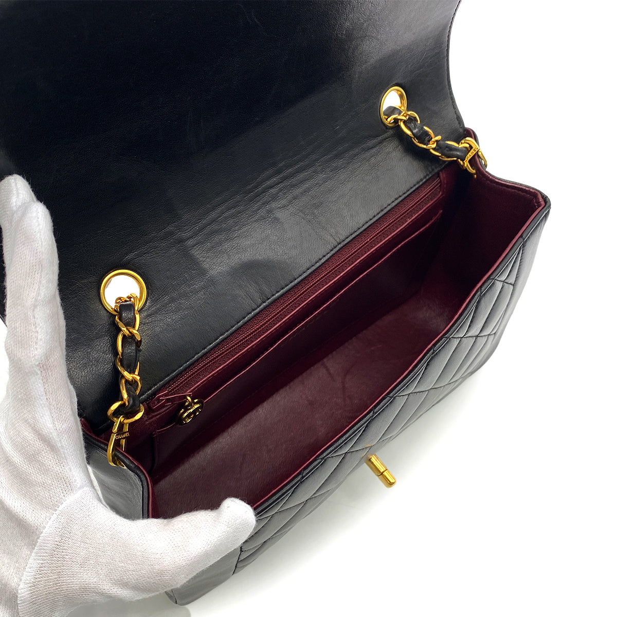 CHANEL VINTAGE DIANA MEDIUM CHAIN SHOULDER BAG BLACK LAMB SKIN 90265886