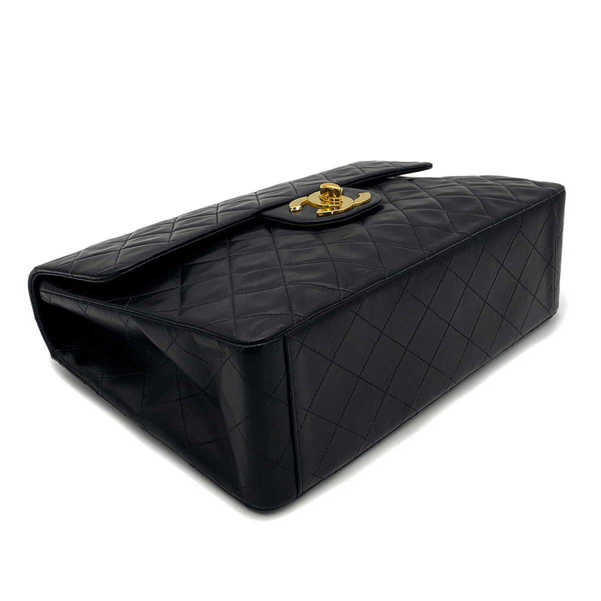 CHANEL VINTAGE MAXI MATELASSE 34 CHAIN SHOULDER BAG BLACK LAMB SKIN 90266740