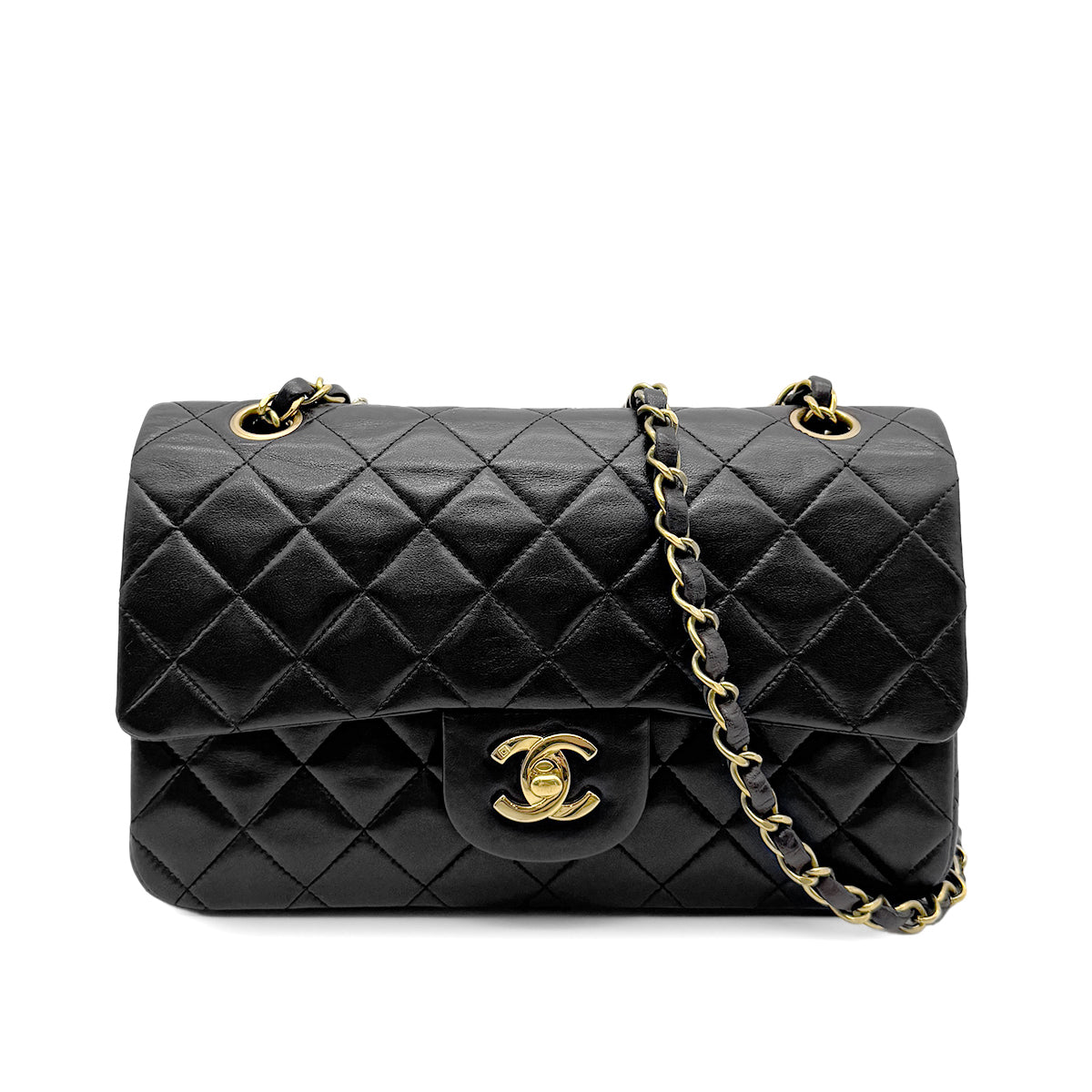 CHANEL VINTAGE CLASSIC FLAP SMALL CHAIN SHOULDER BAG BLACK LAMB SKIN 90266744