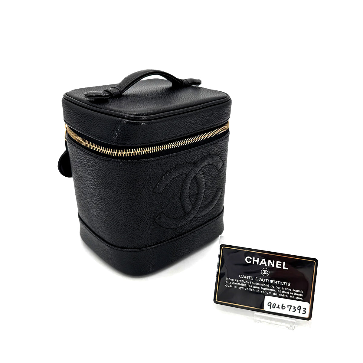 CHANEL VINTAGE VANITY HAND BAG BLACK CAVIAR SKIN 90267393