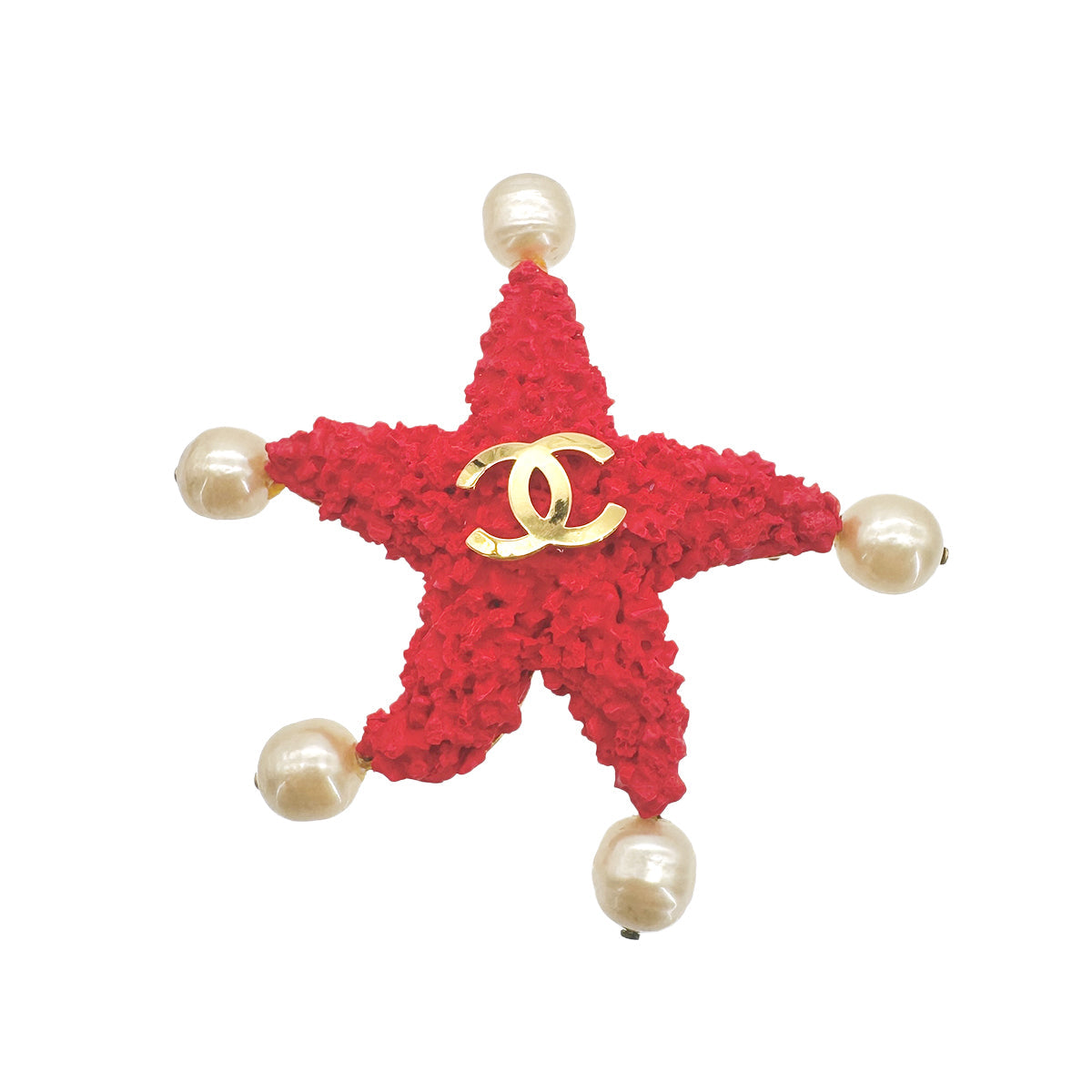 CHANEL VINTAGE BROOCH STARFISH MOTIF COCO MARK FAUX PEARL ACCESSORY 93C 90267461