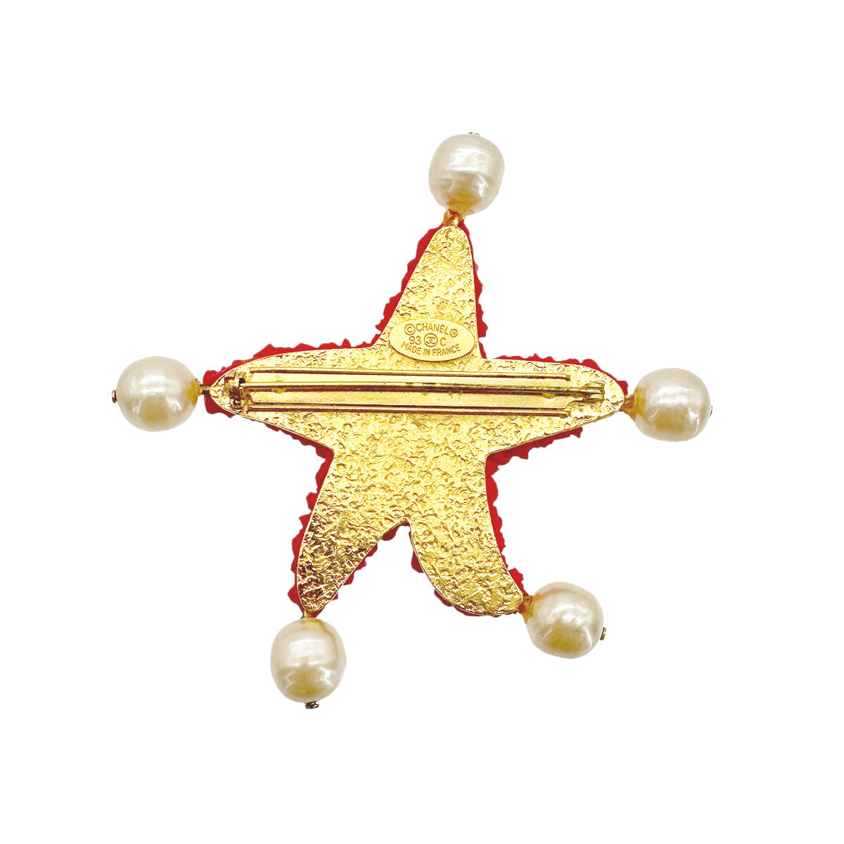 CHANEL VINTAGE BROOCH STARFISH MOTIF COCO MARK FAUX PEARL ACCESSORY 93C 90267461
