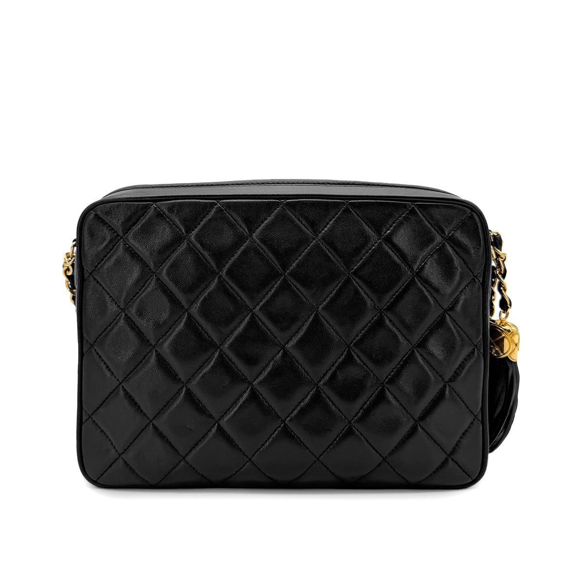 CHANEL VINTAGE MATELASSE FRINGE SHOULDER BAG BLACK LAMB SKIN 90268310