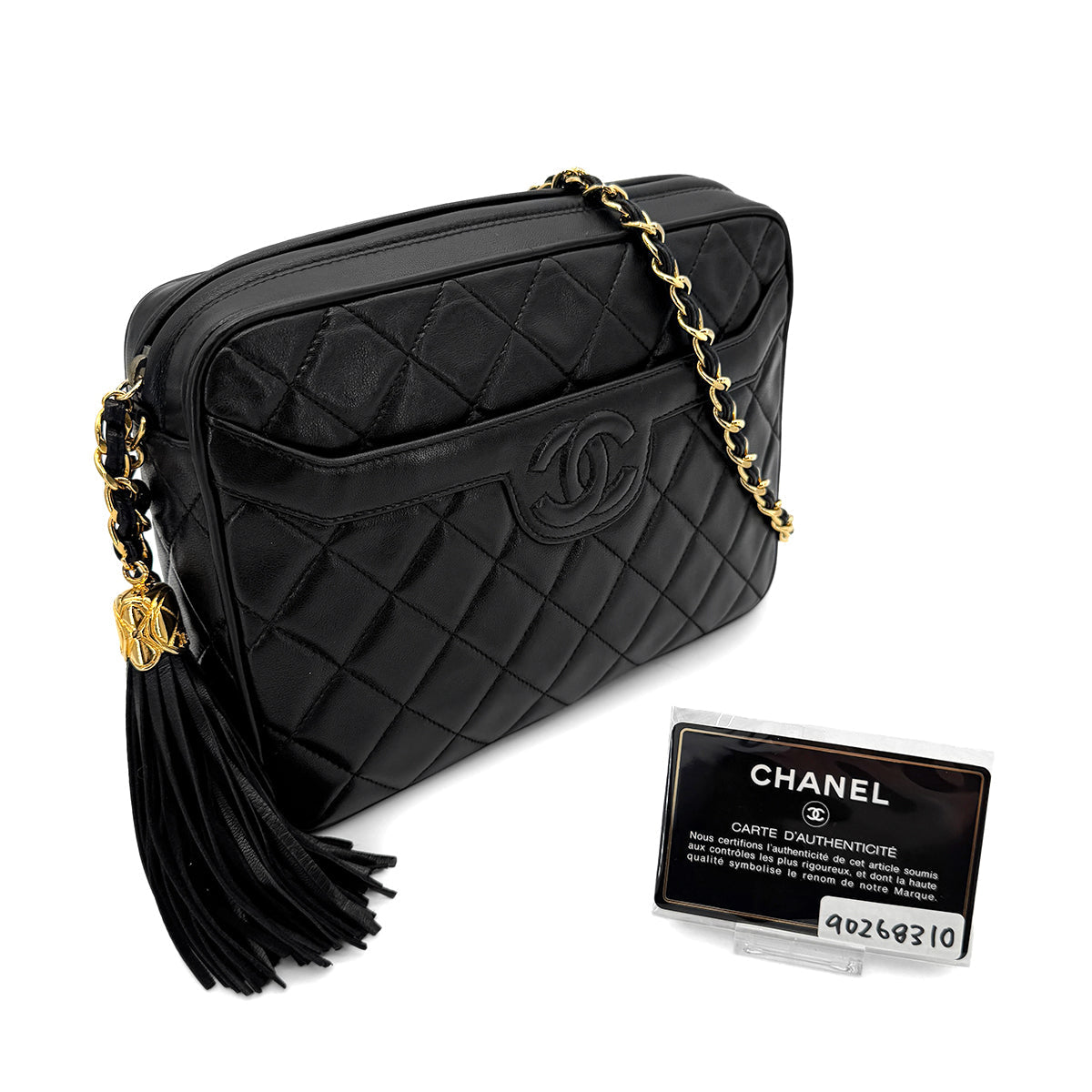 CHANEL VINTAGE MATELASSE FRINGE SHOULDER BAG BLACK LAMB SKIN 90268310