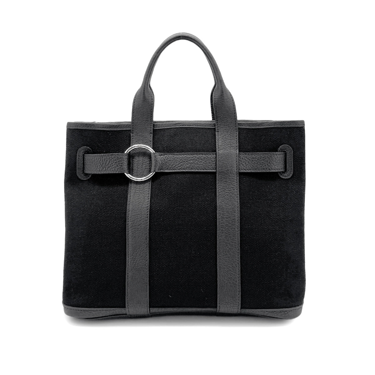 HERMES PETIT CEINTURE PM TOTE BAG BLACK TOILE H LEATHER □J 90268332