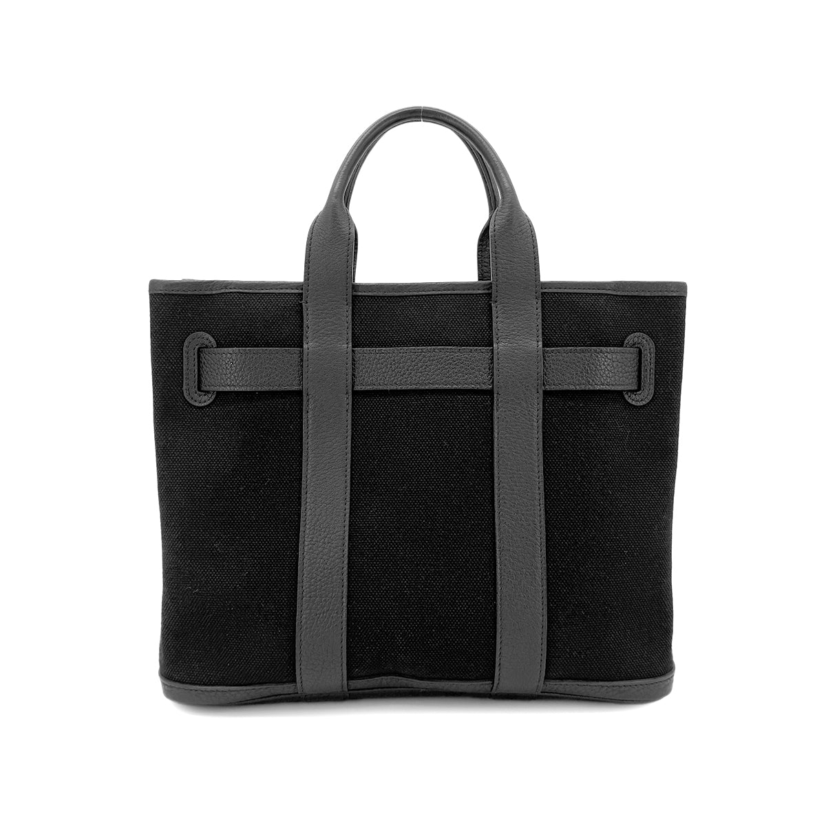 HERMES PETIT CEINTURE PM TOTE BAG BLACK TOILE H LEATHER □J 90268332