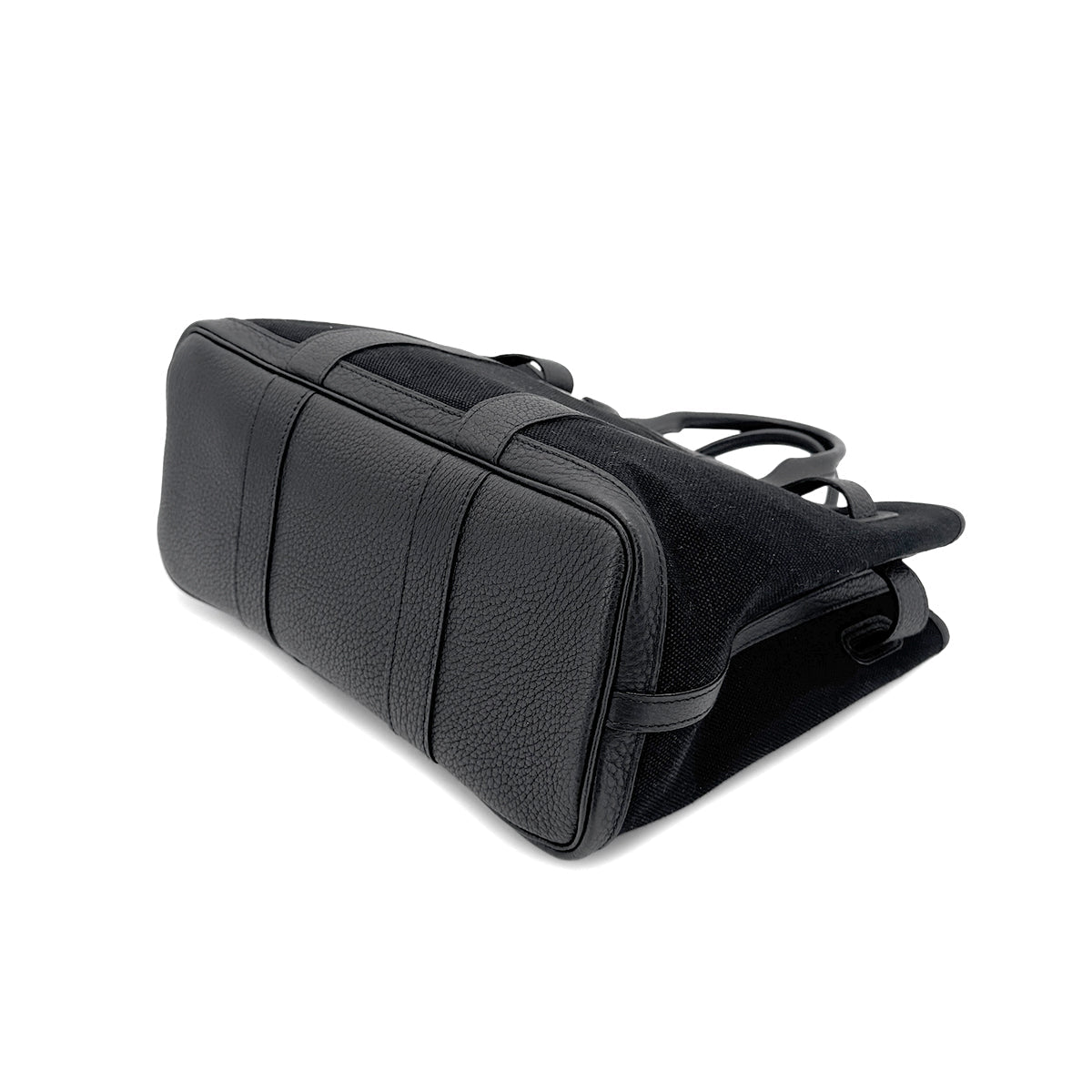 HERMES PETIT CEINTURE PM TOTE BAG BLACK TOILE H LEATHER □J 90268332