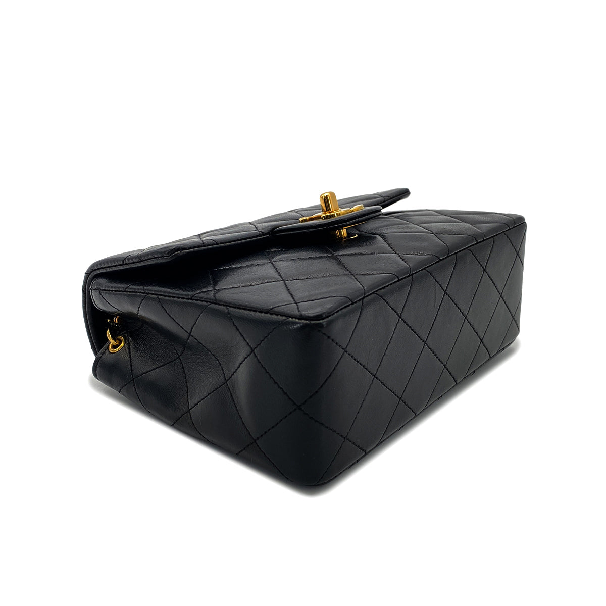 CHANEL VINTAGE MINI SQUARE 17 CHAIN SHOULDER BAG BLACK LAMB SKIN 90268814