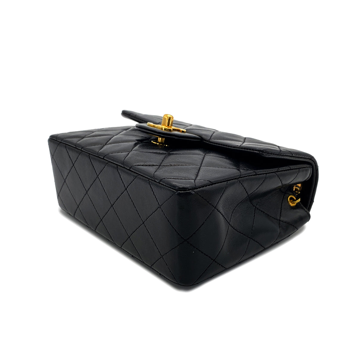 CHANEL VINTAGE MINI SQUARE 17 CHAIN SHOULDER BAG BLACK LAMB SKIN 90268814