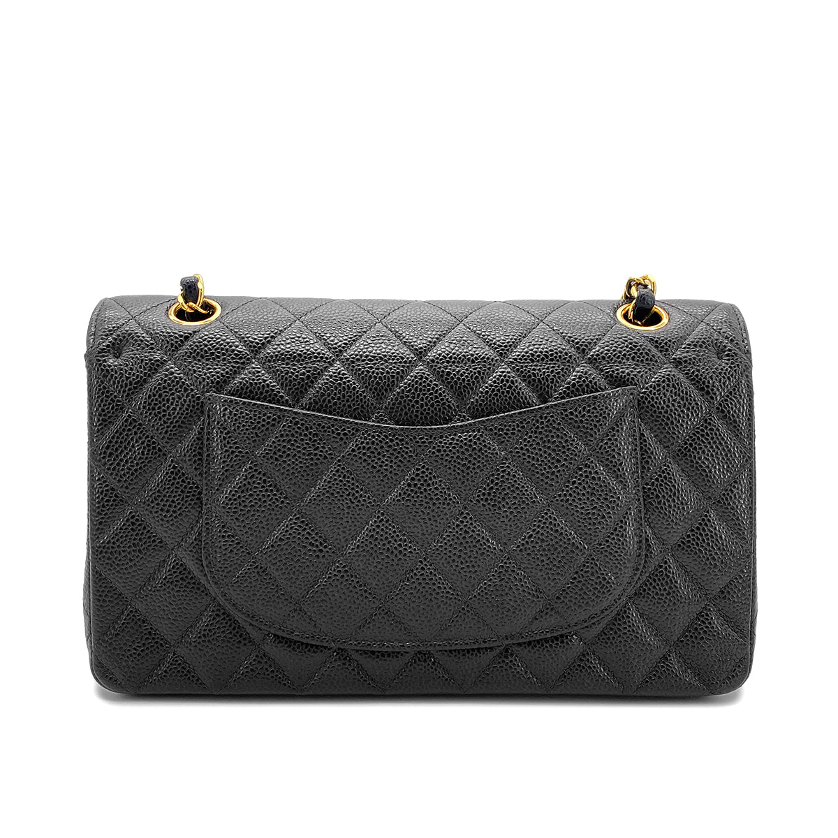 CHANEL VINTAGE CLASSIC FLAP MEDIUM HAIN SHOULDER BAG BLACK CAVIAR SKIN 90268823