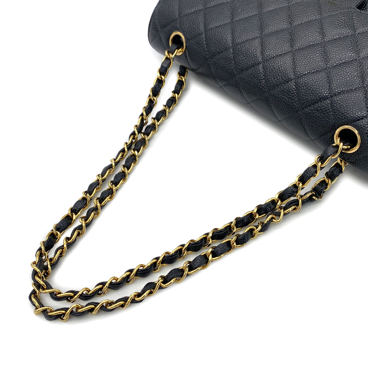 CHANEL VINTAGE CLASSIC FLAP MEDIUM HAIN SHOULDER BAG BLACK CAVIAR SKIN 90268823