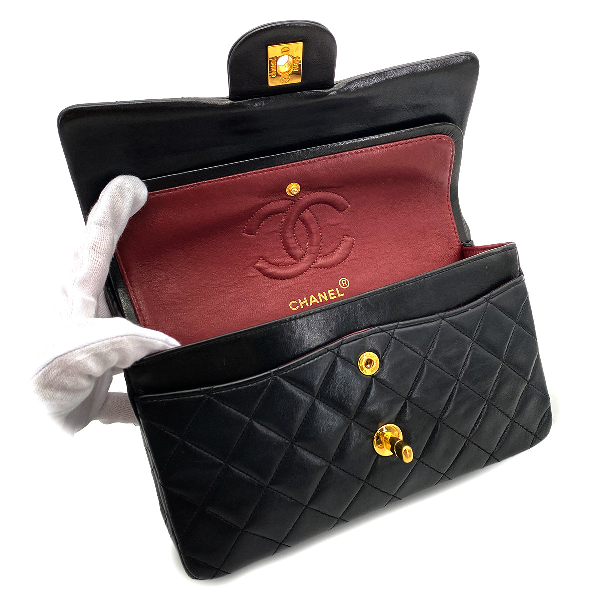 CHANEL VINTAGE CLASSIC FLAP SMALL CHAIN SHOULDER BAG BLACK LAMB SKIN 90268828