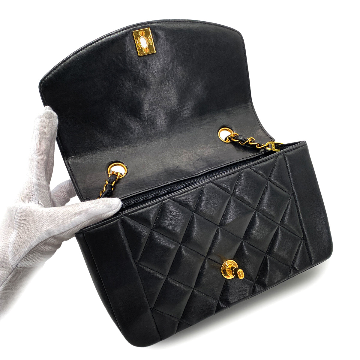 CHANEL VINTAGE DIANA SMALL CHAIN SHOULDER BAG BLACK LAMB SKIN 90268864