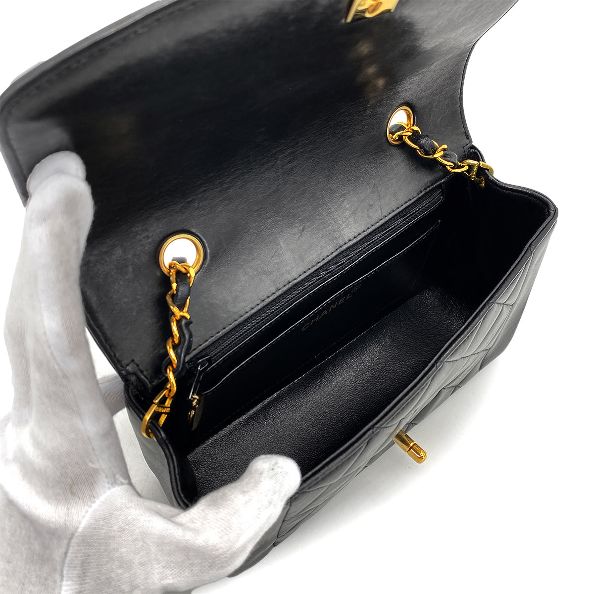 CHANEL VINTAGE DIANA SMALL CHAIN SHOULDER BAG BLACK LAMB SKIN 90268864