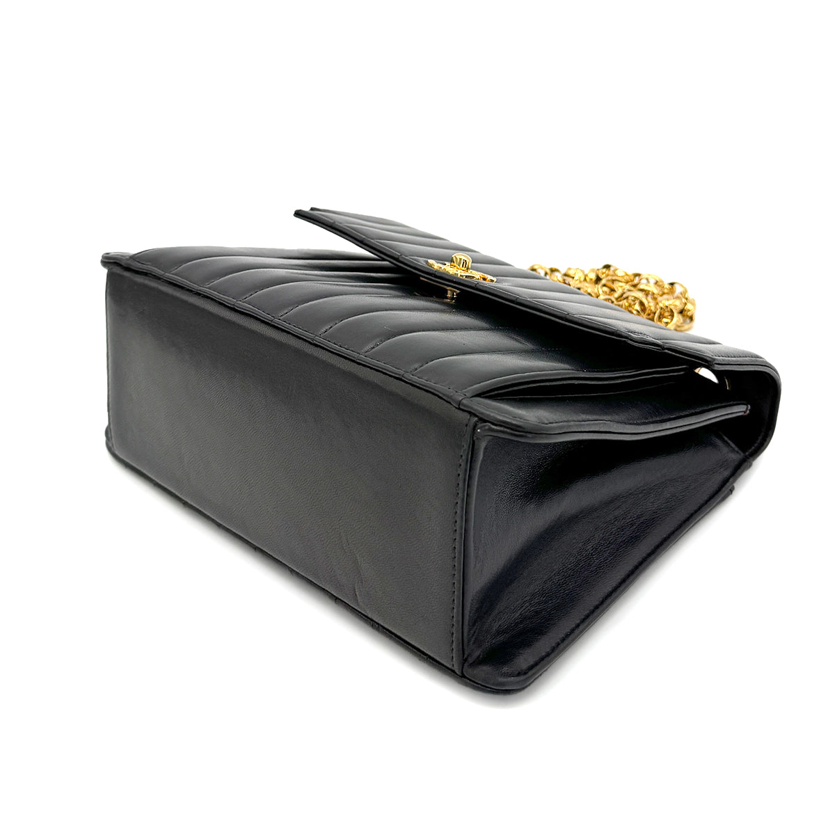 CHANEL VINTAGE MADEMOISELLE BIJOU CHAIN SHOULDER BAG BLACK LAMB SKIN 90269035