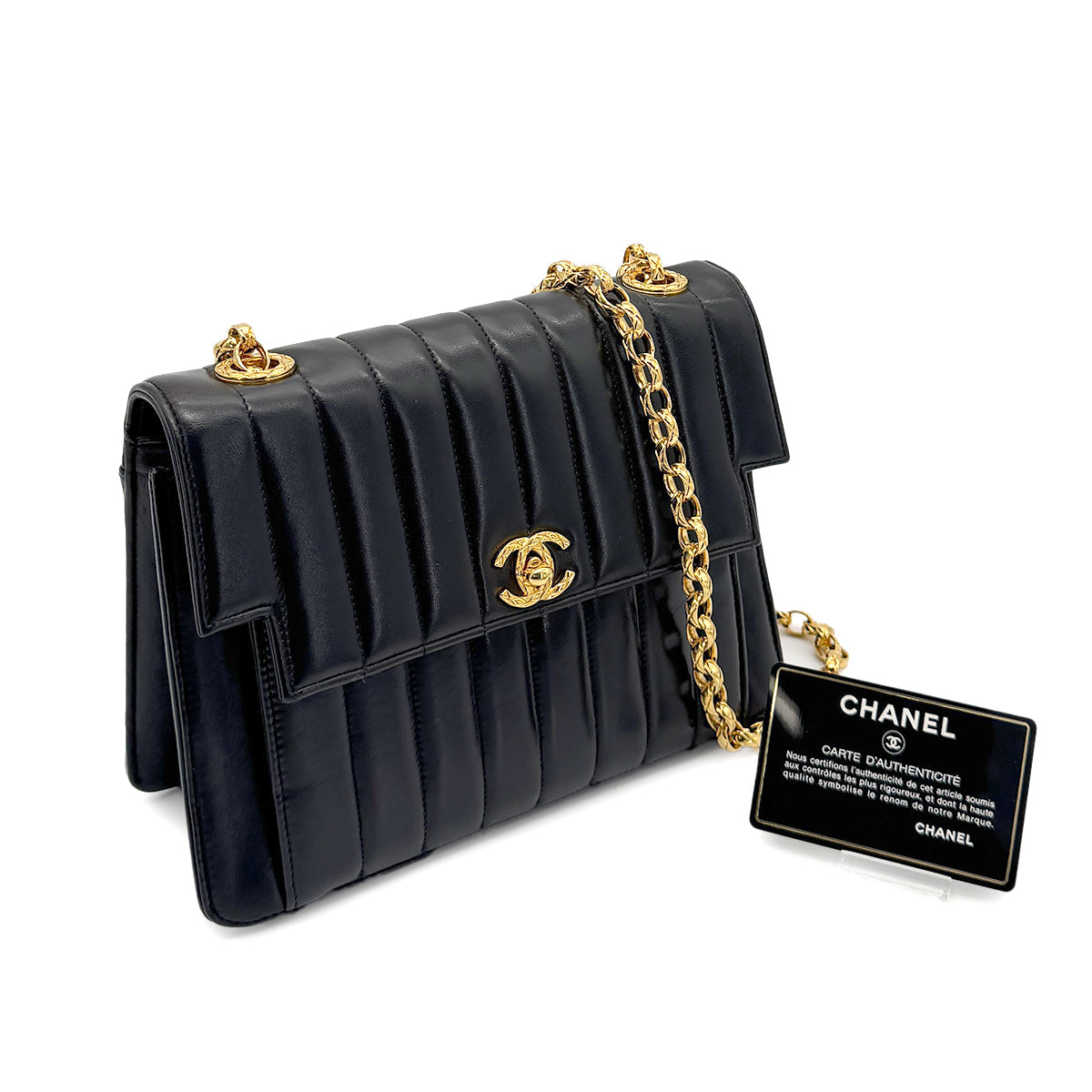 CHANEL VINTAGE MADEMOISELLE BIJOU CHAIN SHOULDER BAG BLACK LAMB SKIN 90269035