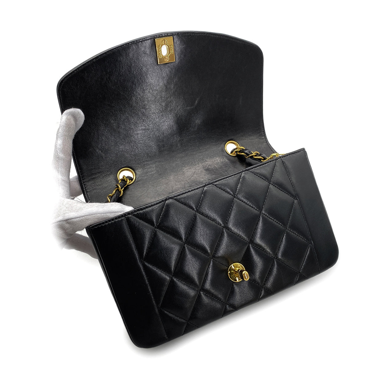 CHANEL VINTAGE DIANA SMALL CHAIN SHOULDER BAG BLACK LAMB SKIN 90269048